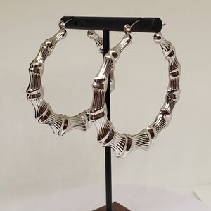 NEW!! Sterling Silver Plated Large| Big| Classic| Bamboo Hoop Earrings